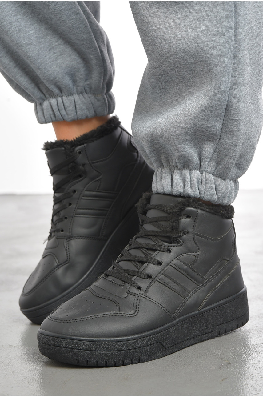 Кросівки жіночі чорного кольору на хутрі 152 193460