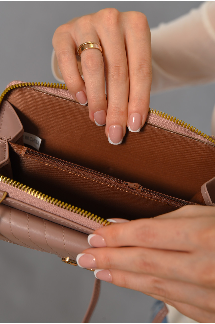 Клатч женский из экокожи пудрового цвета 14 193579