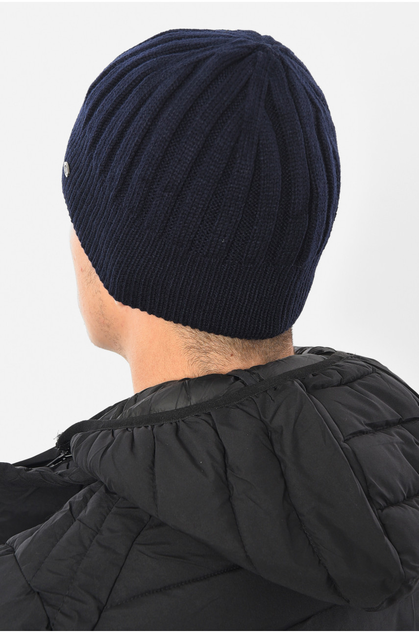 Шапка мужская на флисе темно-синего цвета 193756 Шапка мужская на флисе темно-синего цвета 193756