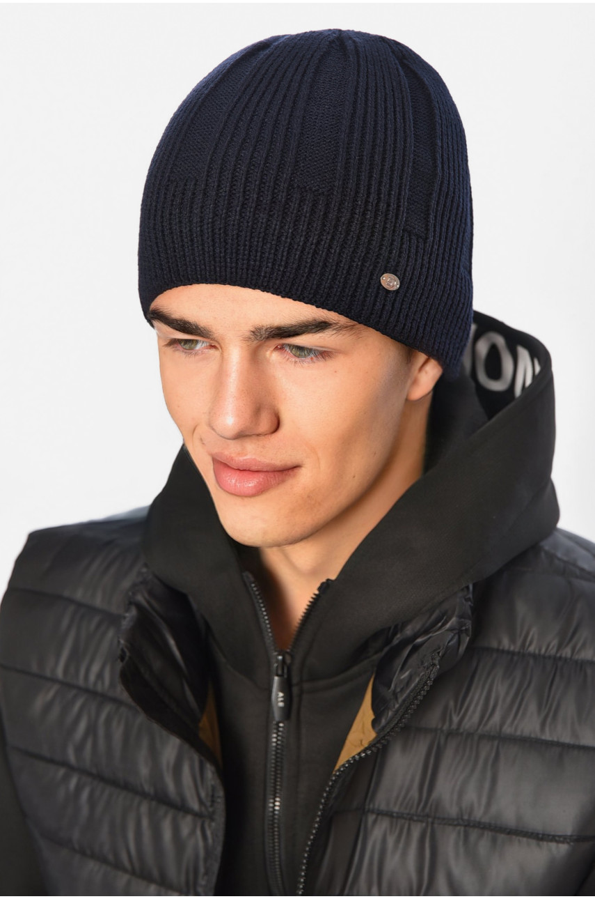 Шапка чоловіча на флісі темно-синього кольору 193767