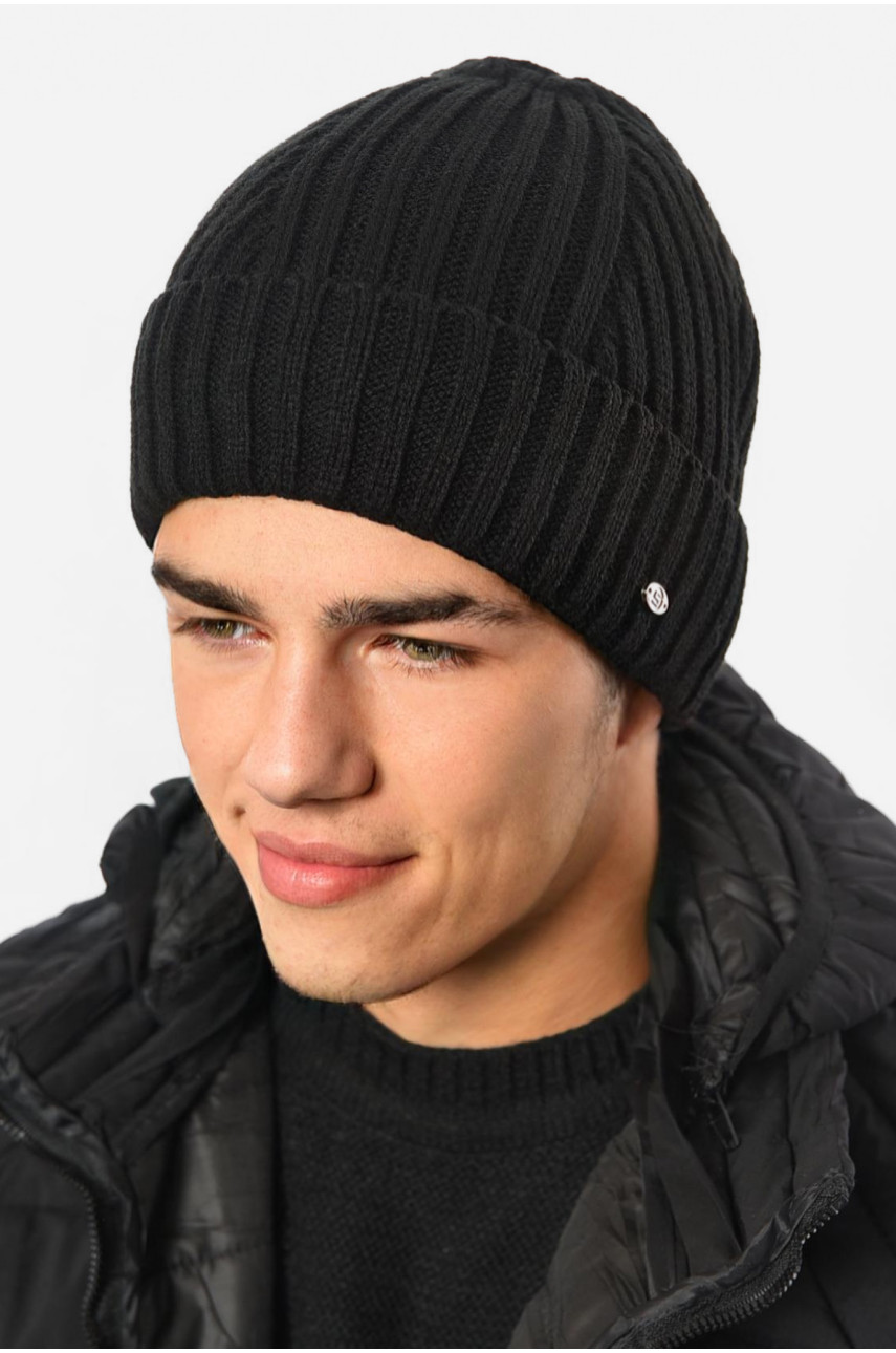 Шапка чоловіча на флісі чорного кольору 193779