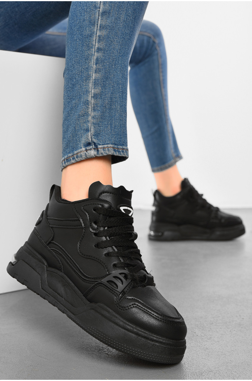 Кросівки жіночі зимові чорного кольору на шнурівці 107-5 193844