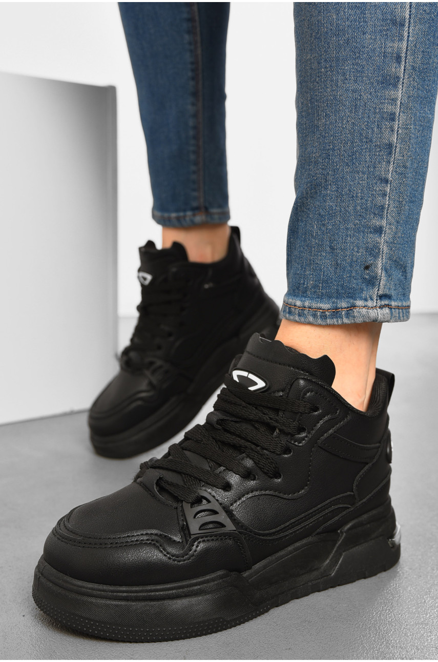 Кросівки жіночі зимові чорного кольору на шнурівці 107-5 193844