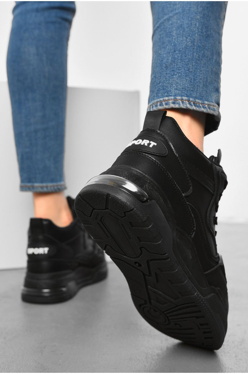 Кросівки жіночі зимові чорного кольору на шнурівці 107-5 193844