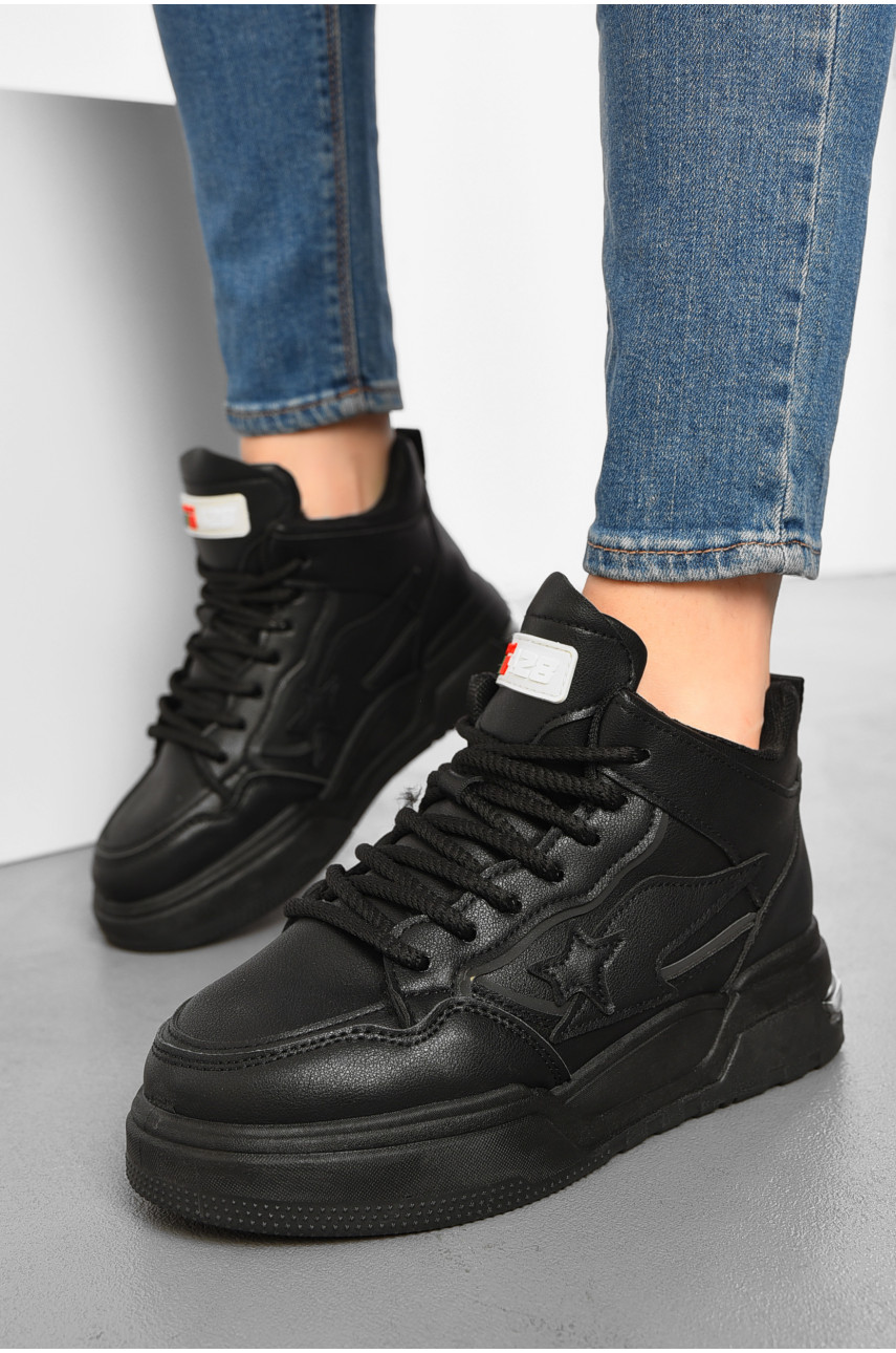 Кросівки жіночі зимові чорного кольору на шнурівці 106-5 193845