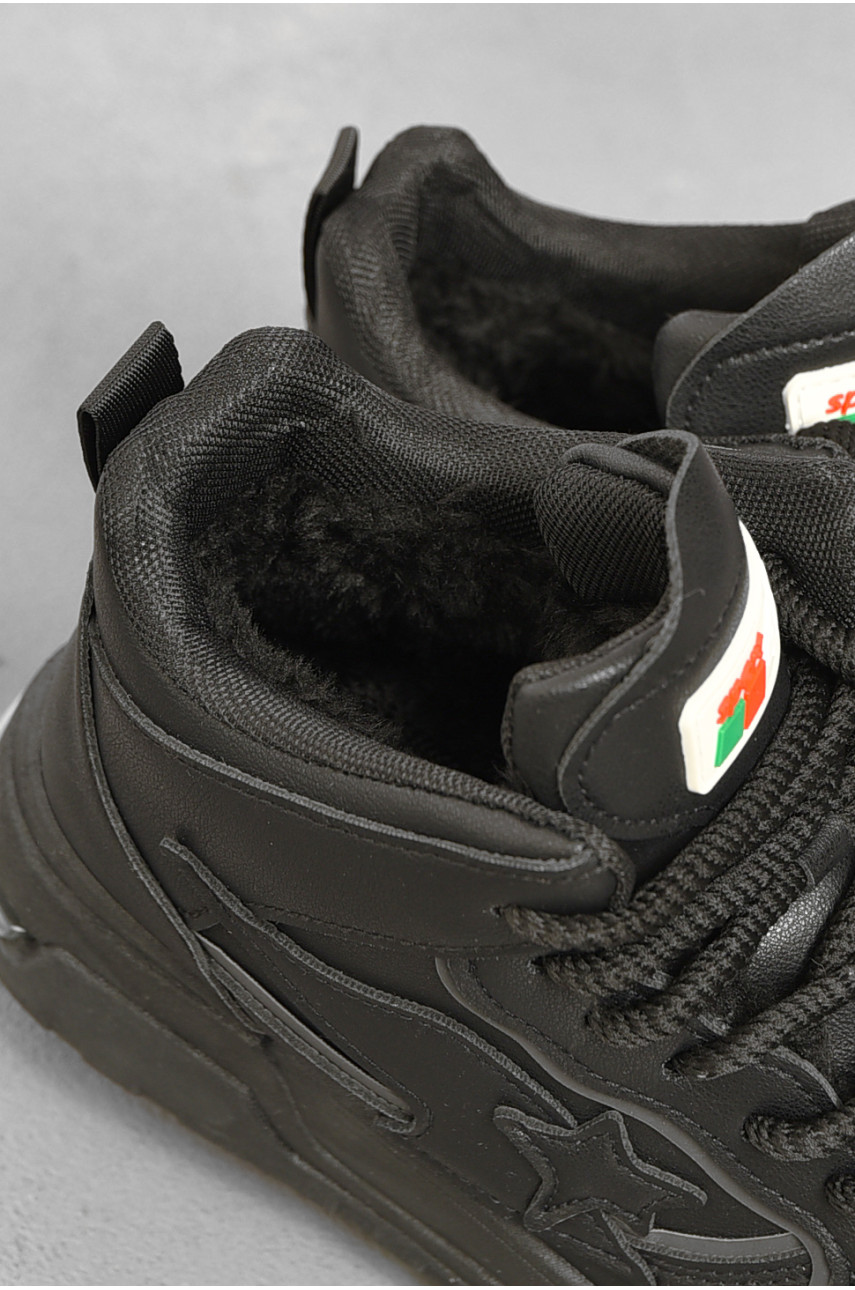 Кросівки жіночі зимові чорного кольору на шнурівці 106-5 193845