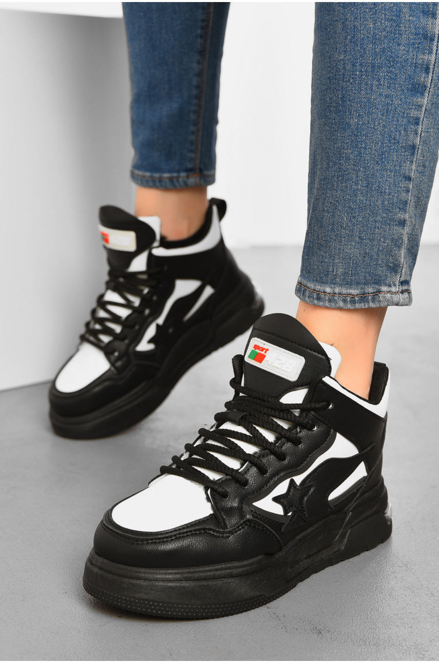 Кросівки жіночі зимові чорно-білого кольору на шнурівці 106-2 193846