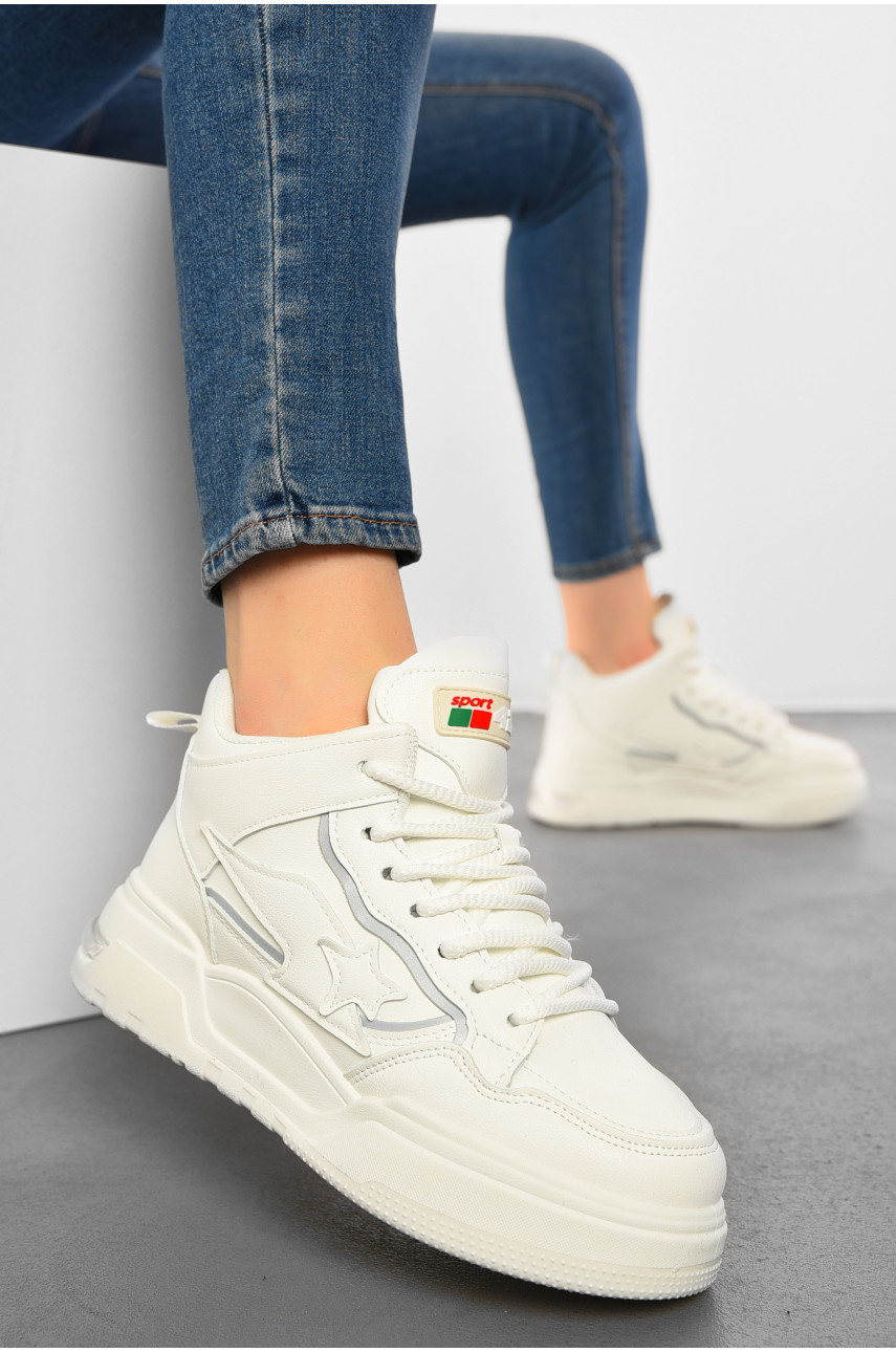 Кросівки жіночі зимові білого кольору на шнурівці 106-1 193847