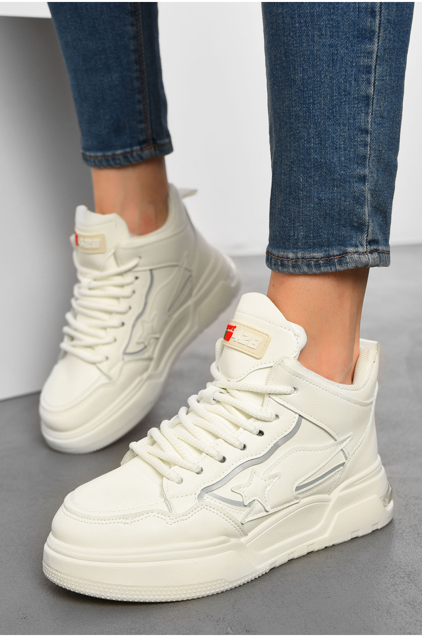 Кросівки жіночі зимові білого кольору на шнурівці 106-1 193847