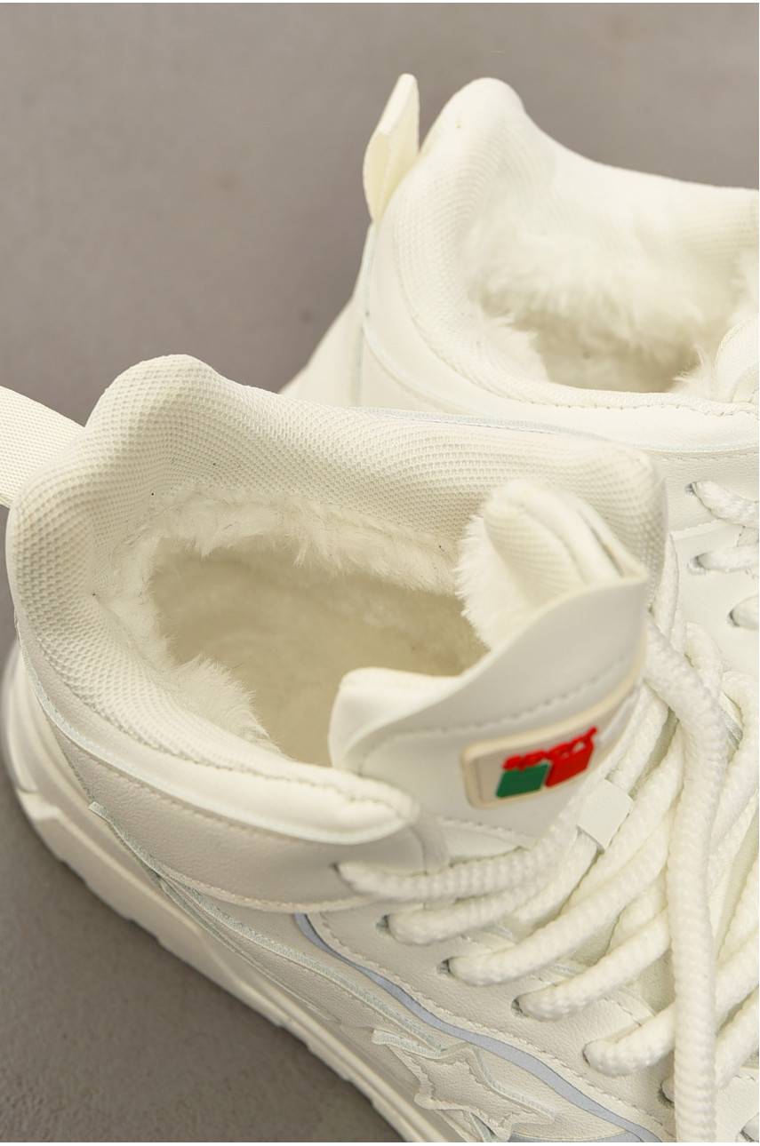 Кросівки жіночі зимові білого кольору на шнурівці 106-1 193847