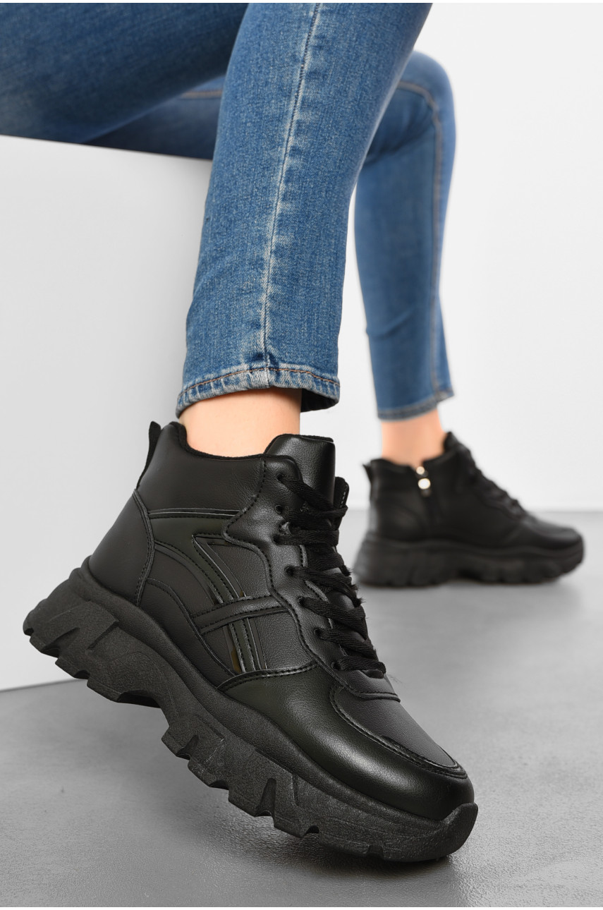 Кросівки жіночі зимові чорного кольору на шнурівці 113-5 193865