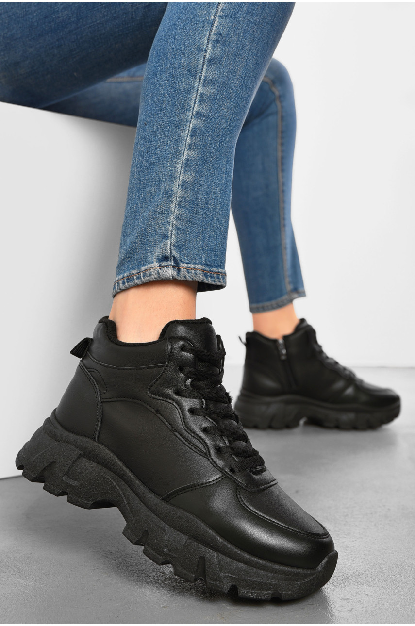 Кросівки жіночі зимові чорного кольору на шнурівці 115-5 193866
