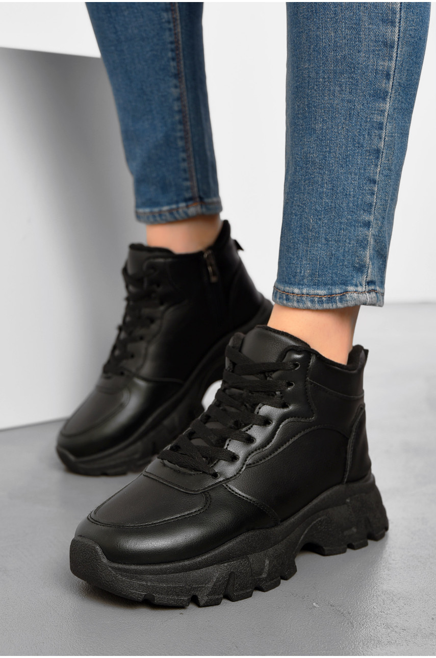 Кросівки жіночі зимові чорного кольору на шнурівці 115-5 193866