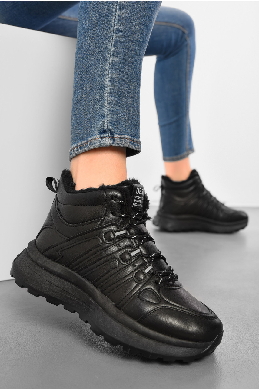 Кросівки жіночі зимові чорного кольору на шнурівці 116-5 193868