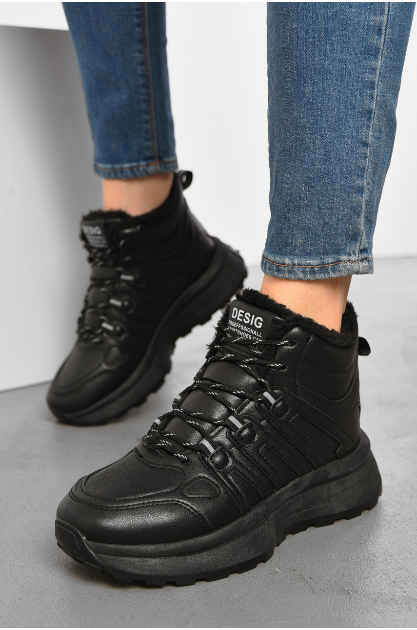 Кросівки жіночі зимові чорного кольору на шнурівці 116-5 193868