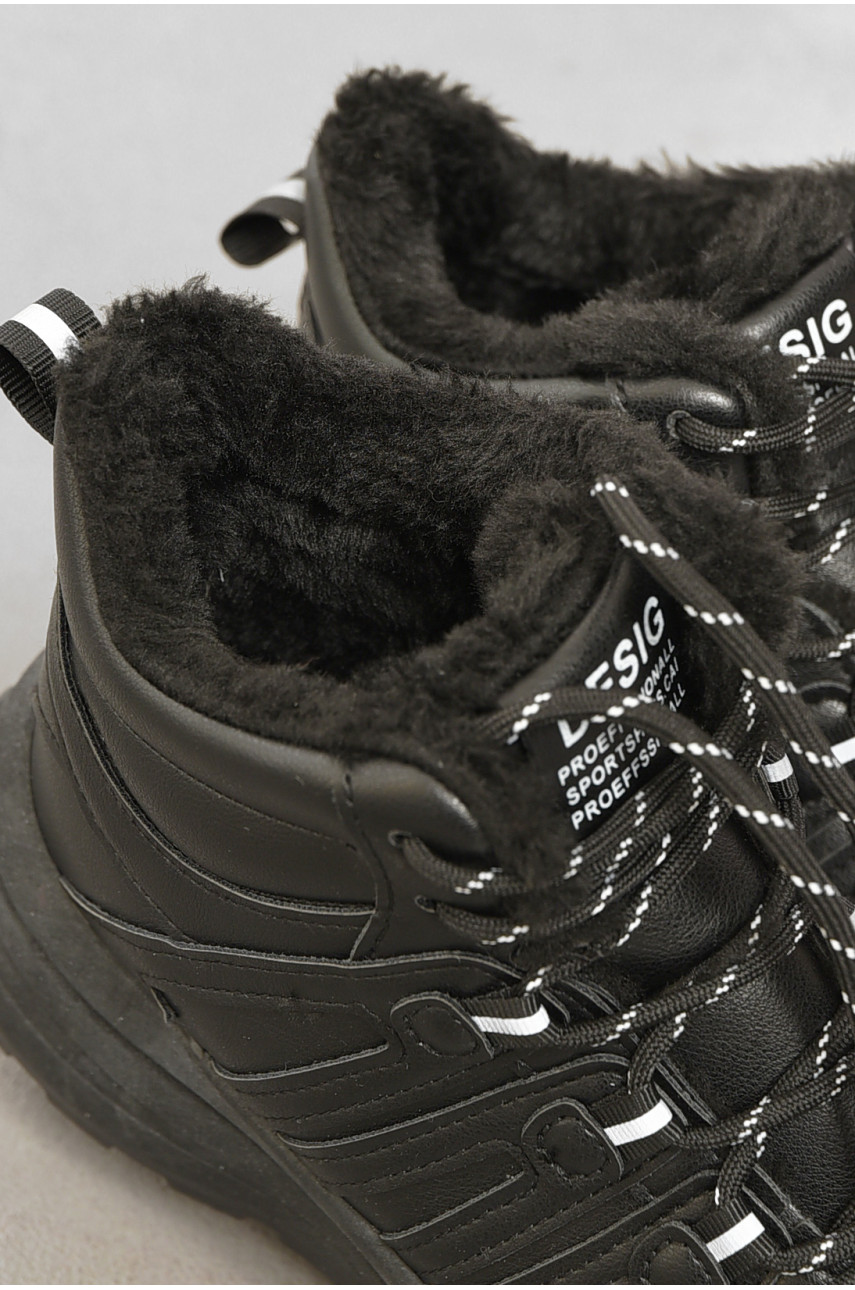 Кросівки жіночі зимові чорного кольору на шнурівці 116-5 193868