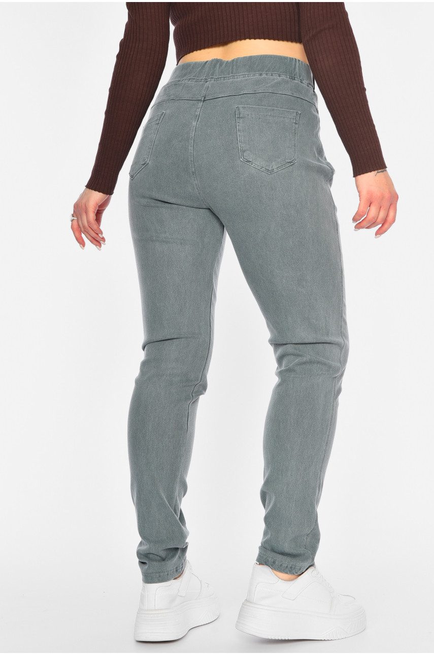 Джинси жіночі напівбатальні звужені зеленого кольору А4053 193879
