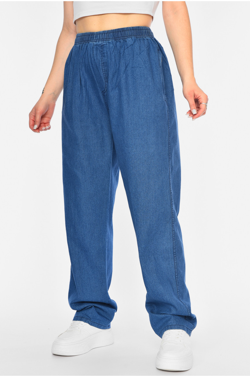 Штани жіночі однотонні напівбатальні синього кольору 193900 Штани жіночі однотонні напівбатальні синього кольору 193900