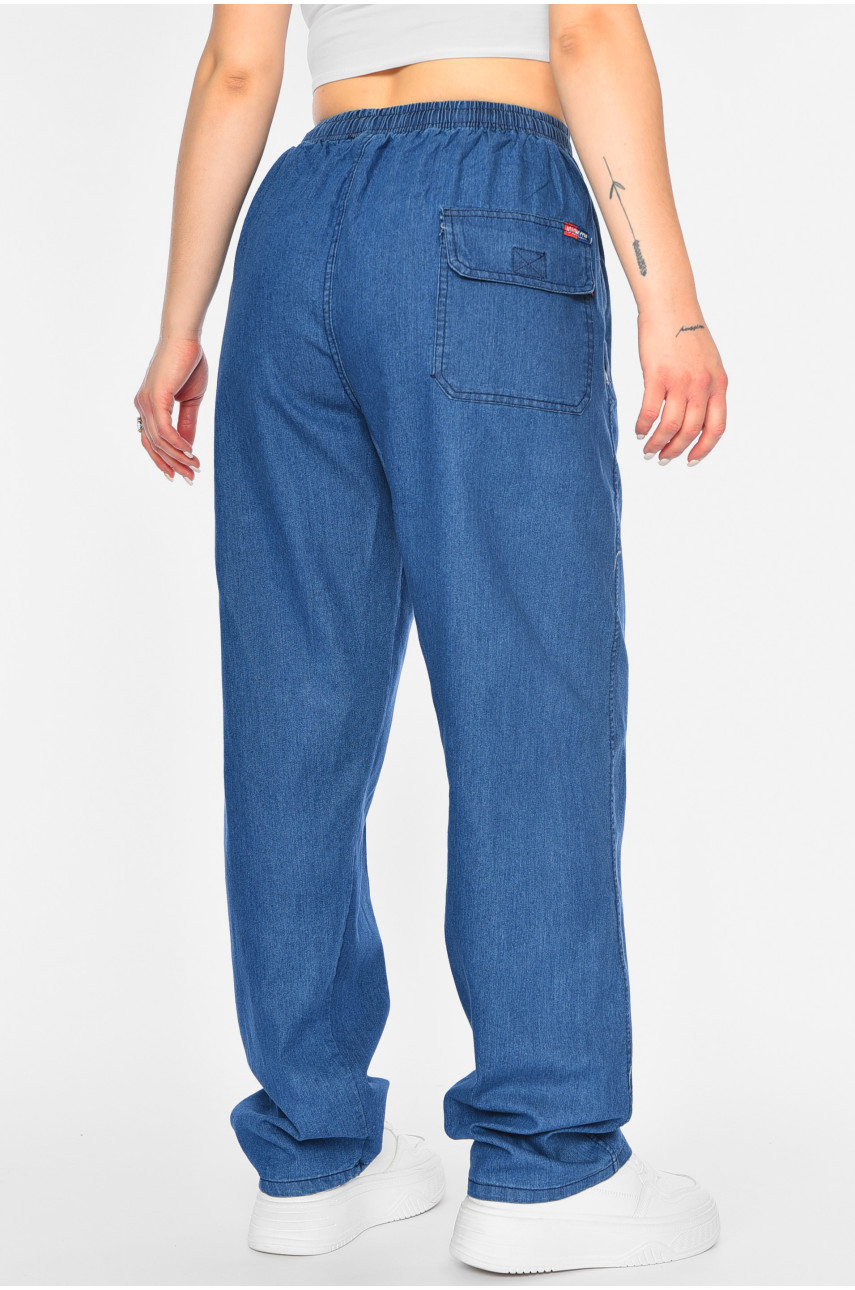 Штани жіночі однотонні напівбатальні синього кольору 193900 Штани жіночі однотонні напівбатальні синього кольору 193900