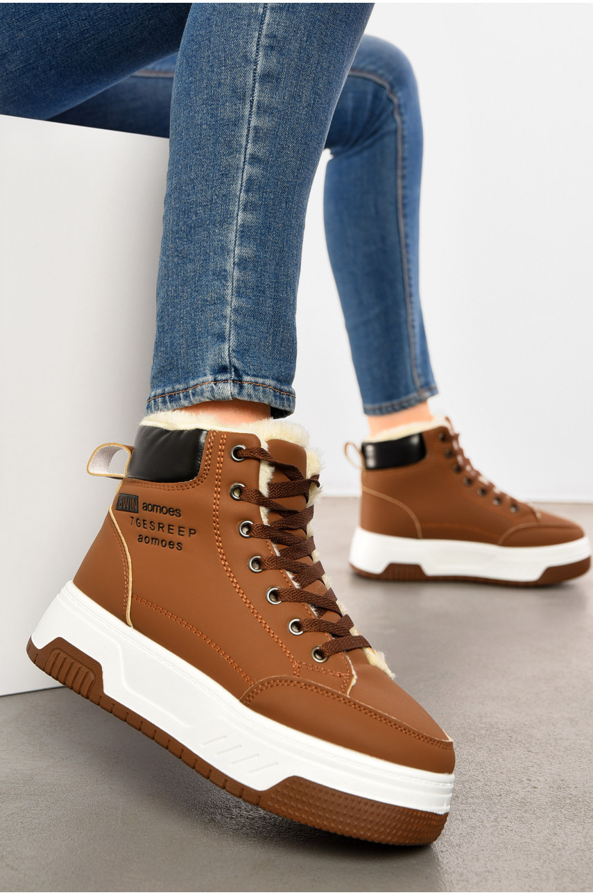 Ботинки женские зимние на меху коричневого цвета YD2210-2 193907