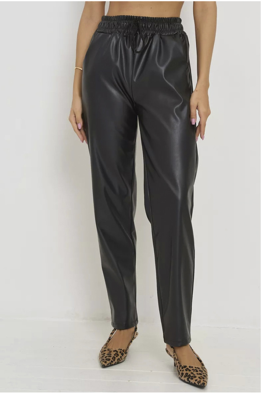 Штаны женские с эко кожы черного цвета 9005 193964