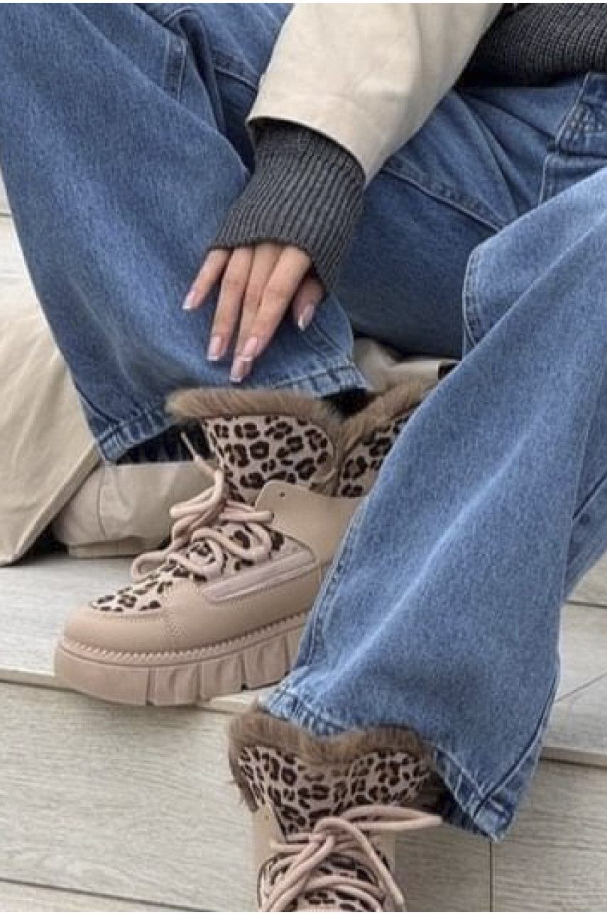 Ботинки женские зимние бежевого цвета на меху 140-3 194007