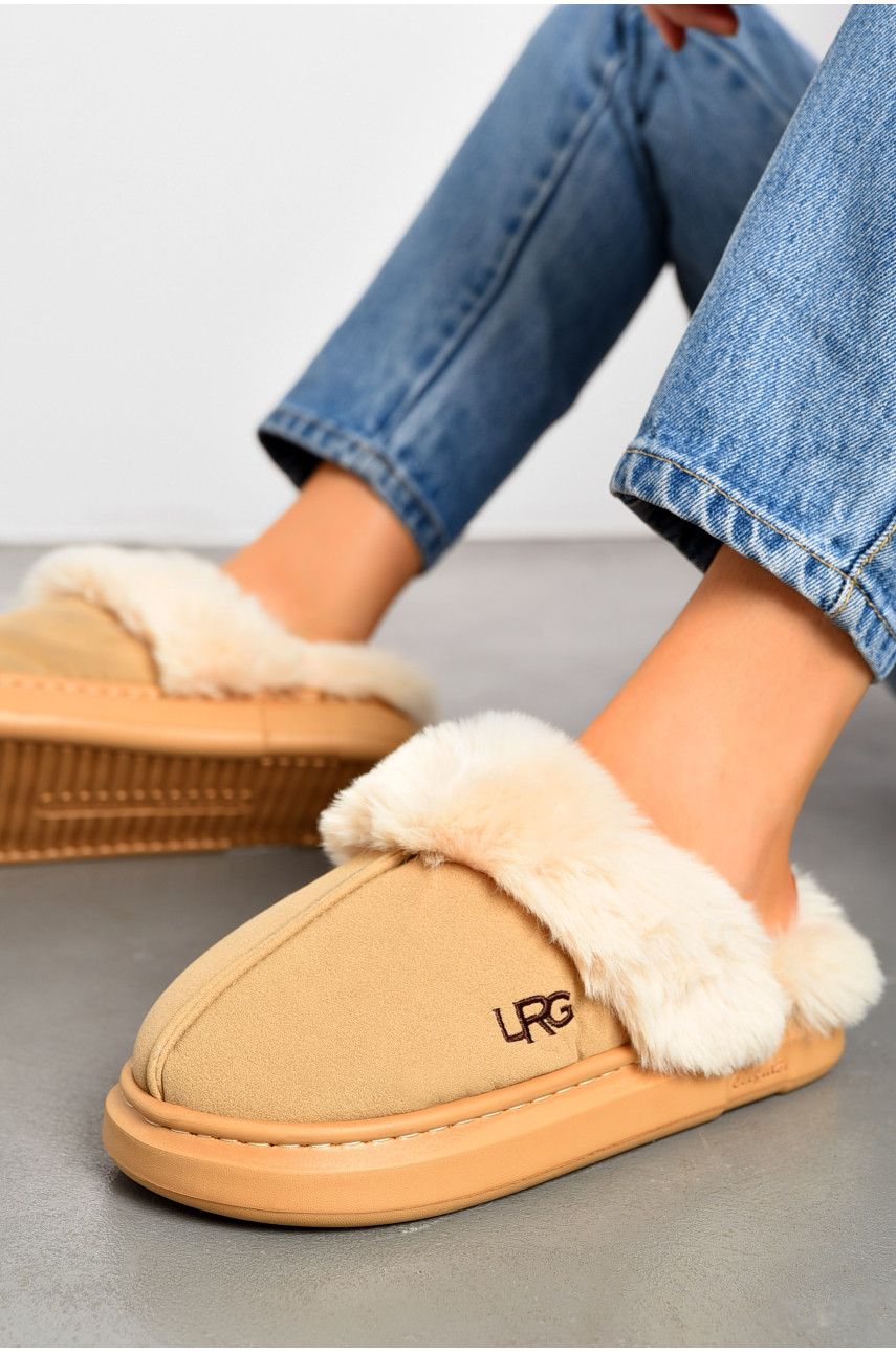 Тапочки-угги женские бежевого цвета искуственная замша 79 194013