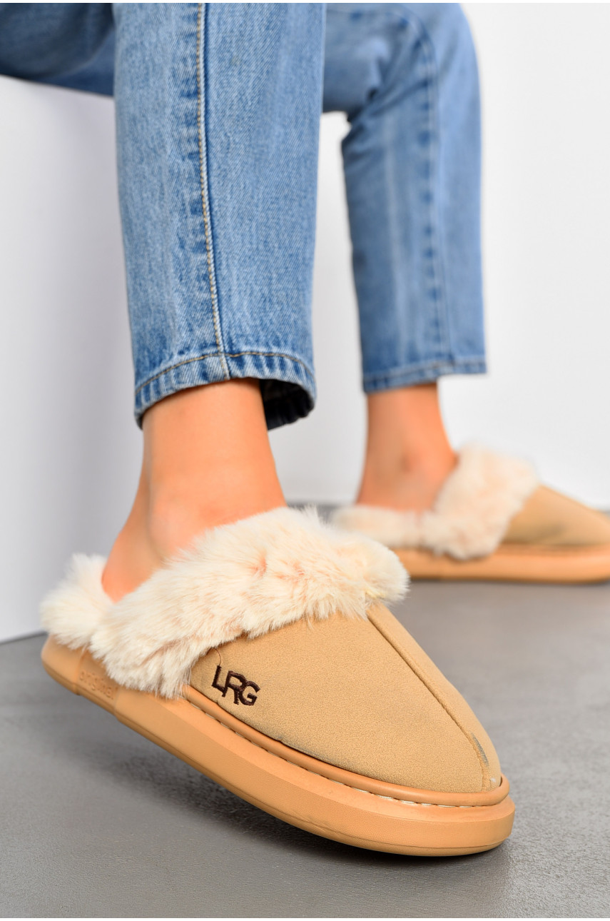 Тапочки-угги женские бежевого цвета искуственная замша 79 194013