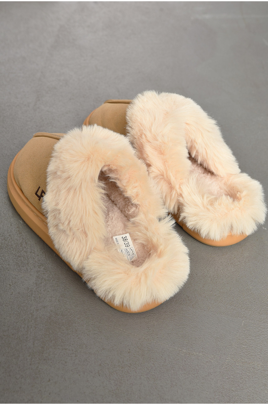 Тапочки-угги женские бежевого цвета искуственная замша 79 194013