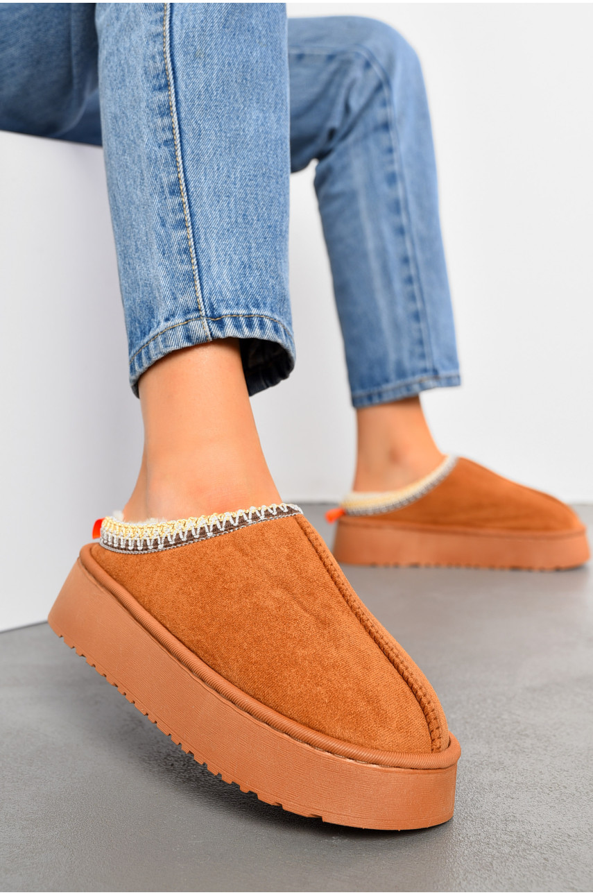 Тапочки-угги женские коричневого цвета искуственная замша 91 194015