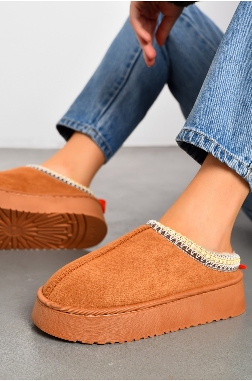 Тапочки-угги женские коричневого цвета искуственная замша 91 194015