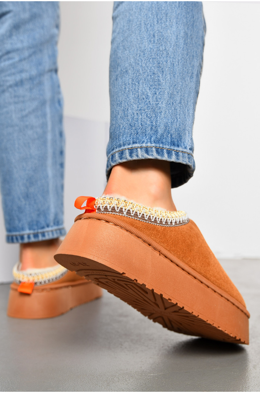 Тапочки-угги женские коричневого цвета искуственная замша 91 194015