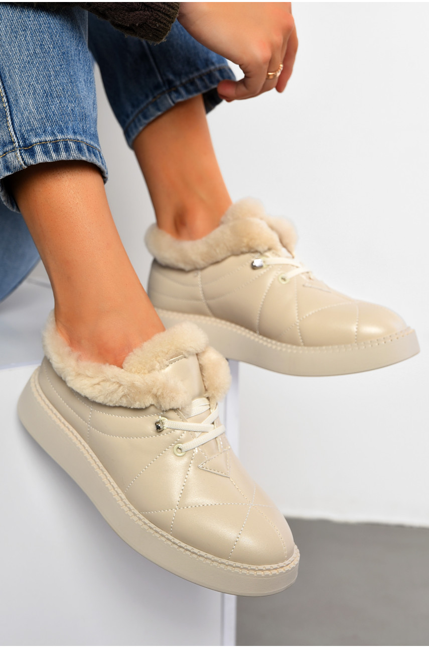 Туфлі-лофери жіночі на хутрі бежевого кольору 1033-3 194032