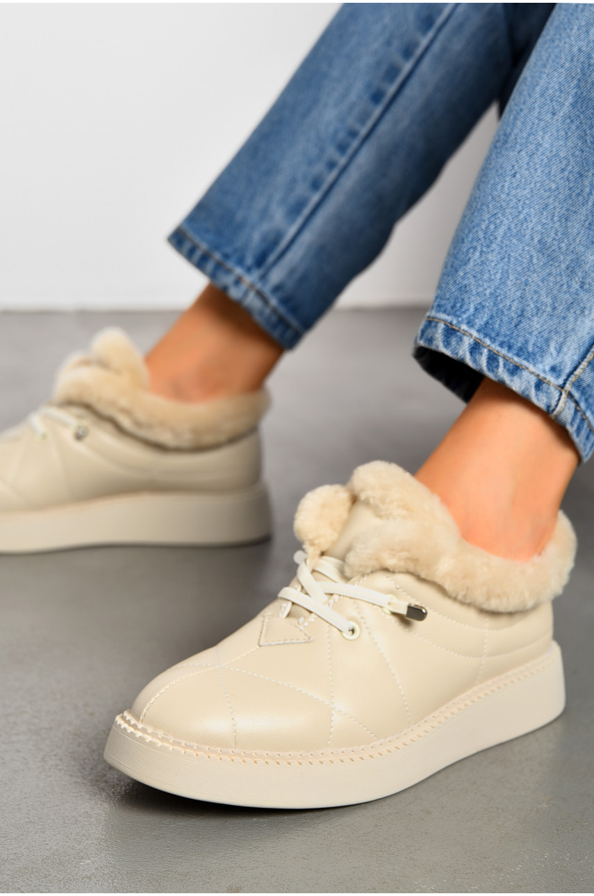 Туфлі-лофери жіночі на хутрі бежевого кольору 1033-3 194032