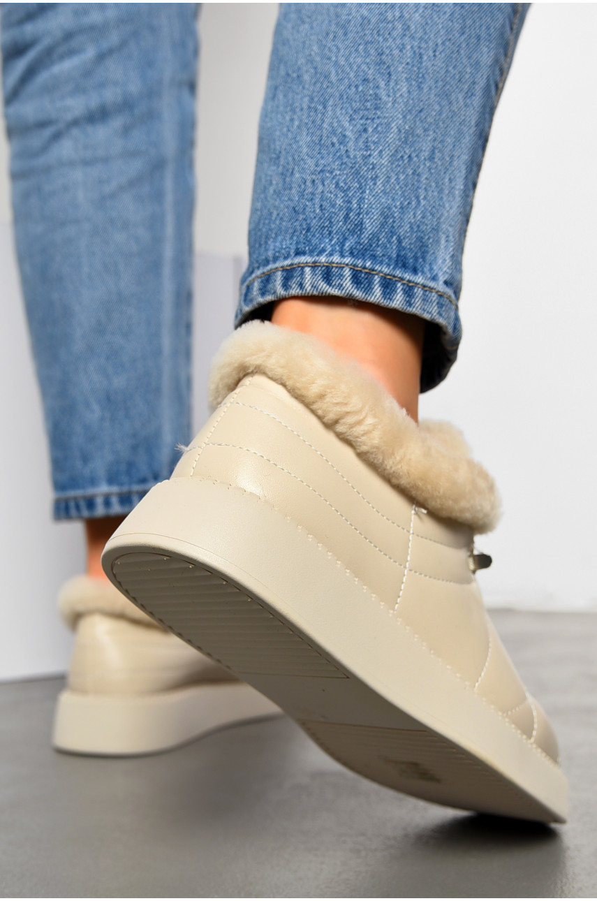 Туфлі-лофери жіночі на хутрі бежевого кольору 1033-3 194032