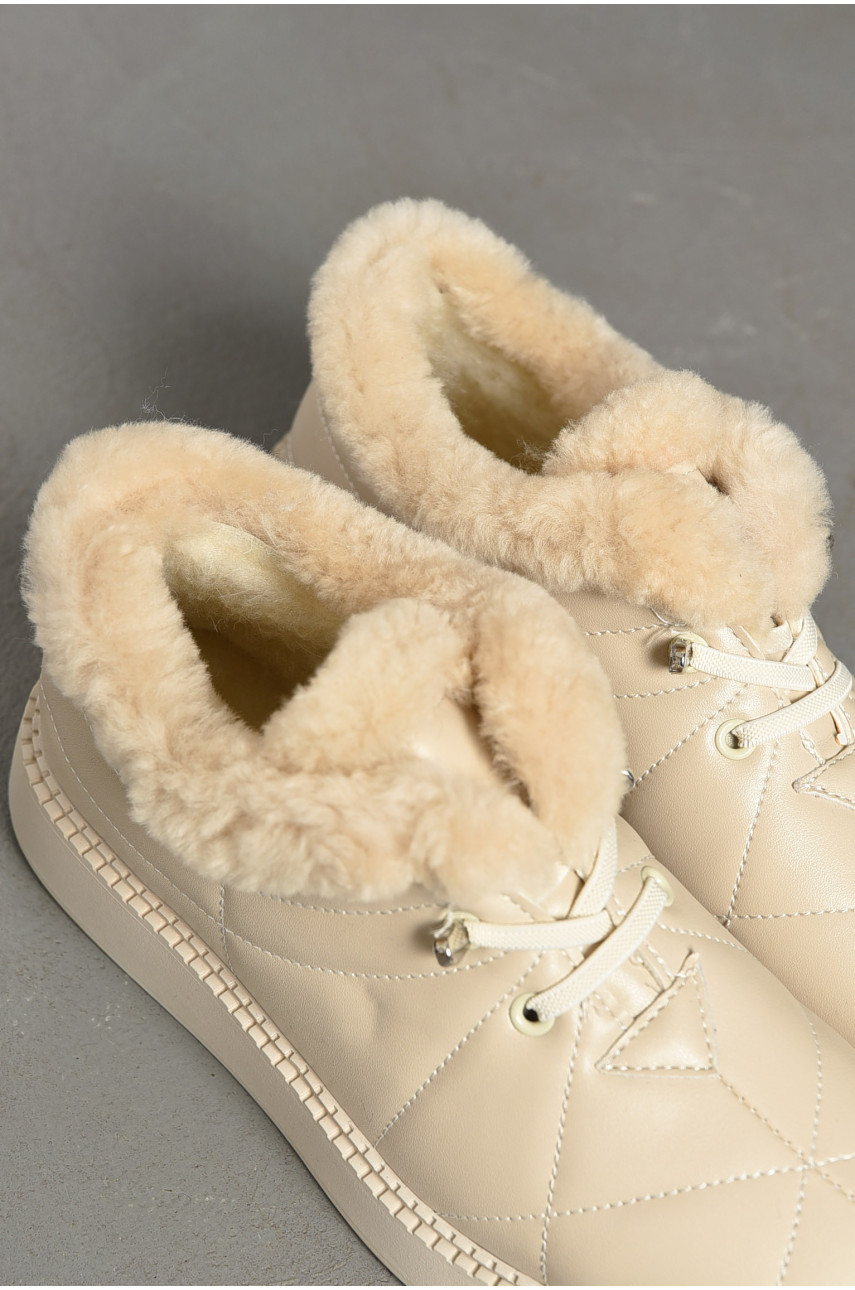 Туфлі-лофери жіночі на хутрі бежевого кольору 1033-3 194032