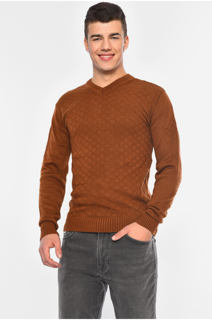 Свитер мужской однотонный коричневого цвета 107 194034