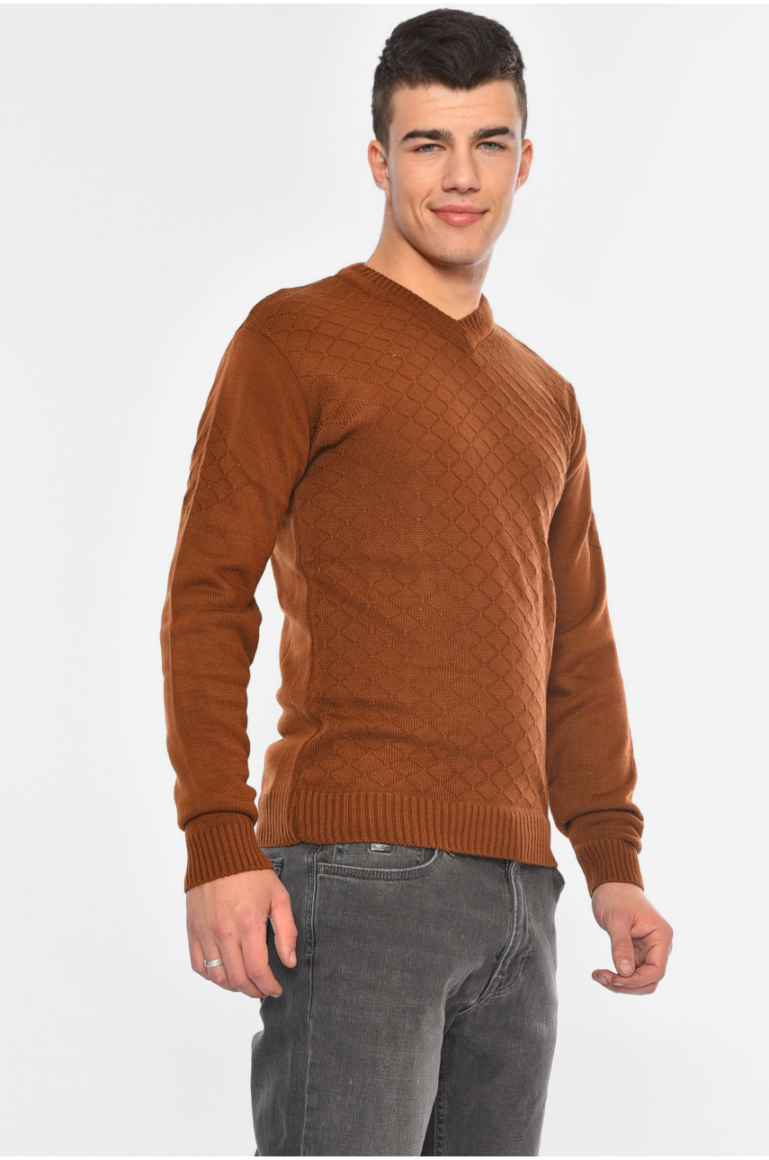 Свитер мужской однотонный коричневого цвета 107 194034