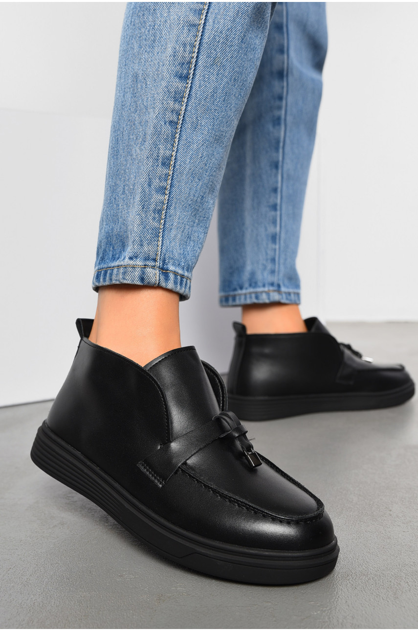 Туфлі-лофери жіночі на хутрі чорного кольору 1033-1 194035