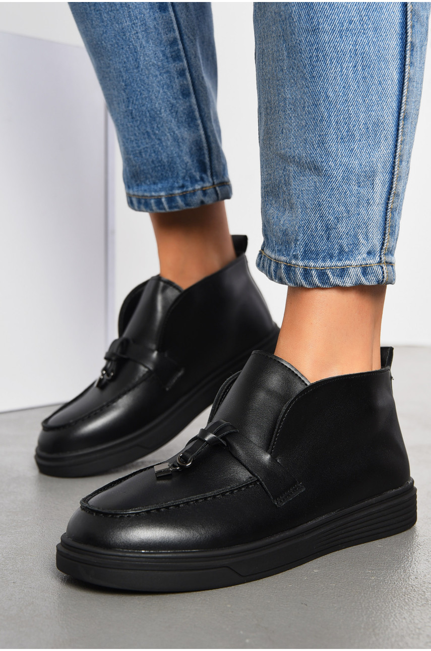 Туфлі-лофери жіночі на хутрі чорного кольору 1033-1 194035