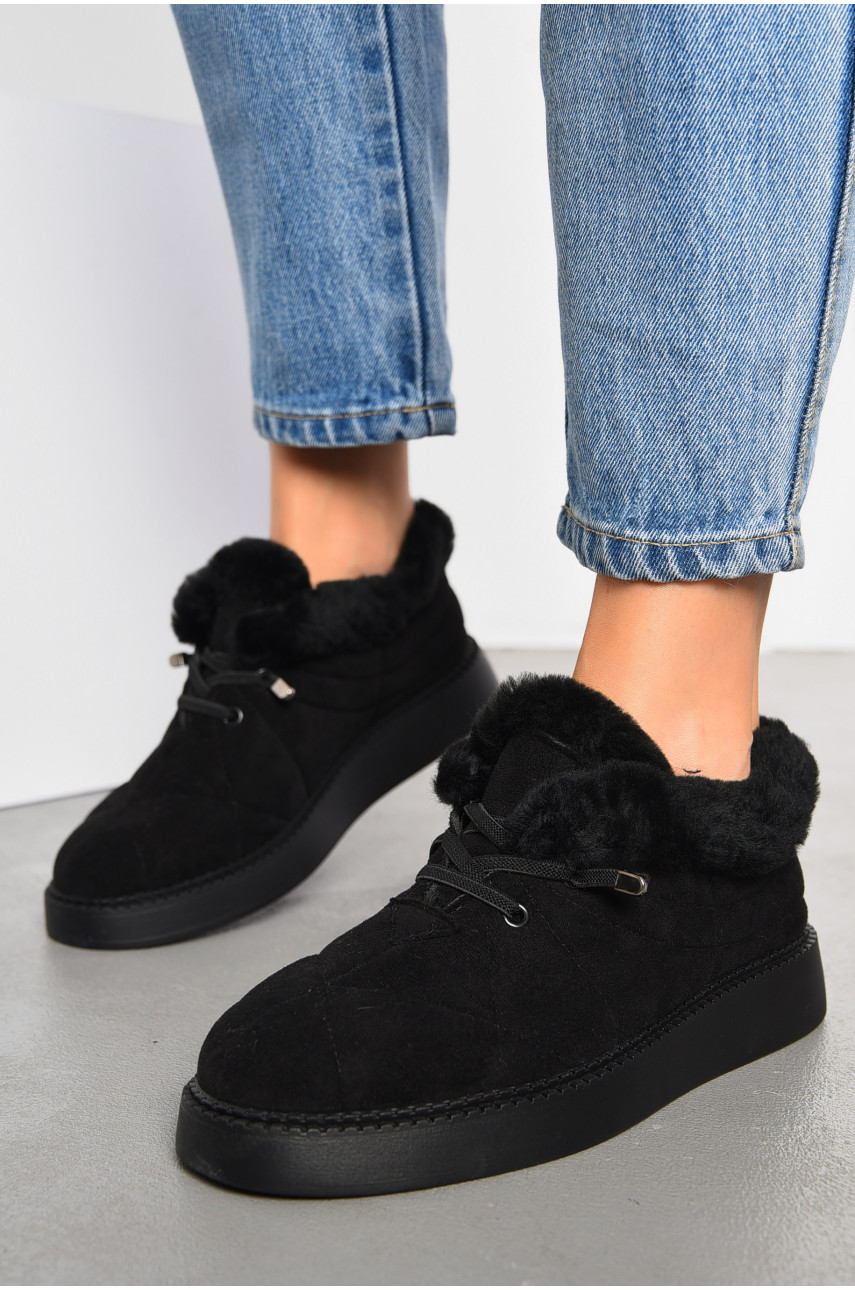 Туфлі-лофери жіночі на хутрі чорного кольору 1033-5 194036