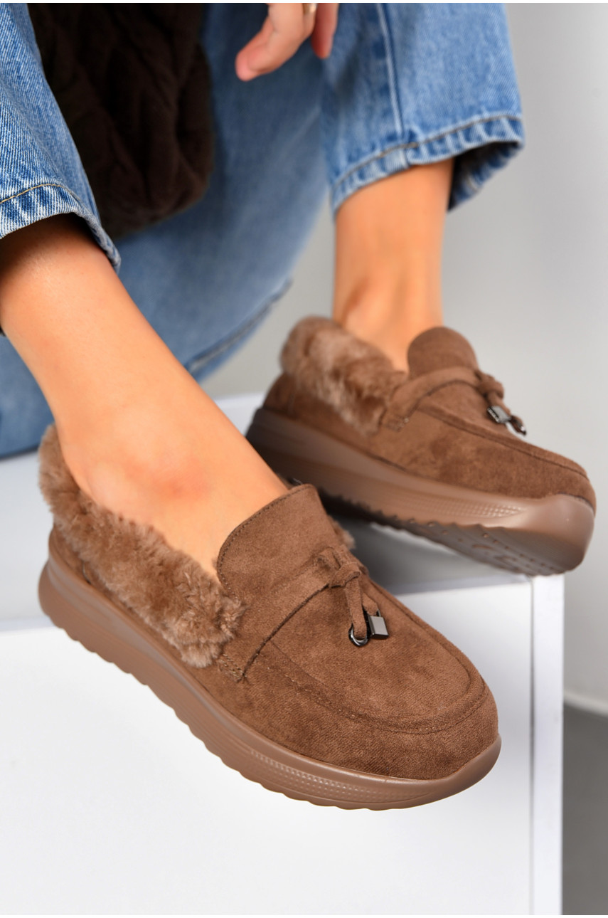Туфлі-лофери жіночі на хутрі коричневого кольору 1030-7 194038