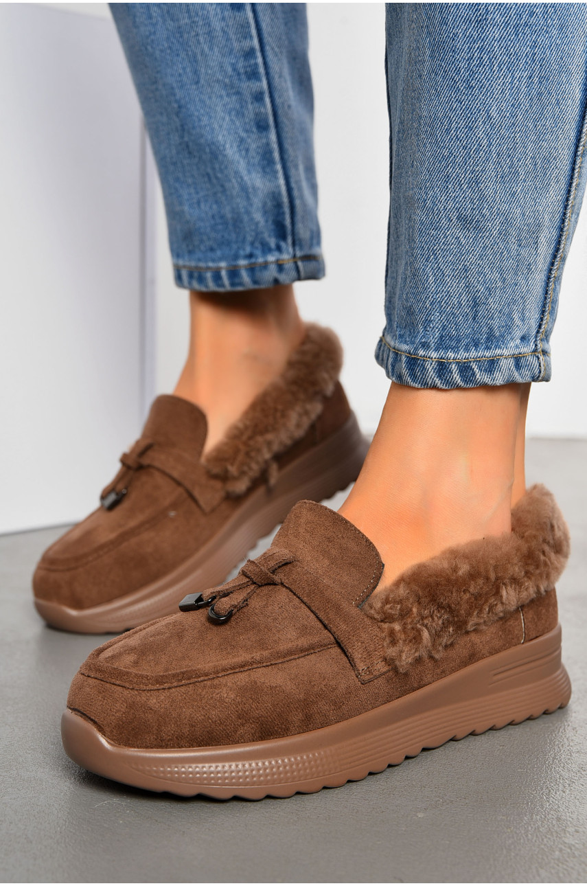 Туфлі-лофери жіночі на хутрі коричневого кольору 1030-7 194038