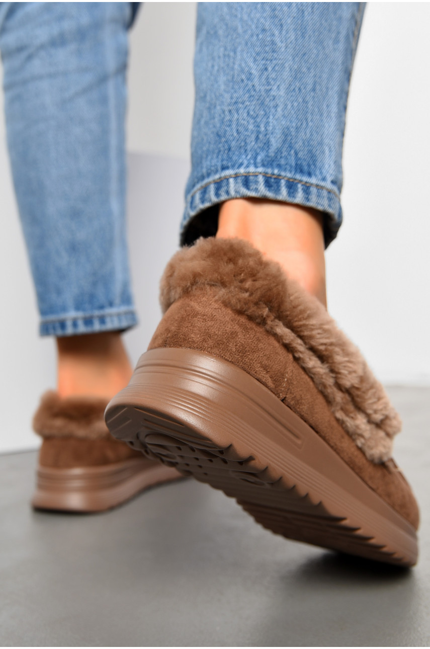 Туфлі-лофери жіночі на хутрі коричневого кольору 1030-7 194038