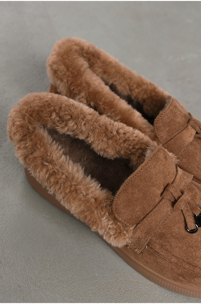 Туфлі-лофери жіночі на хутрі коричневого кольору 1030-7 194038