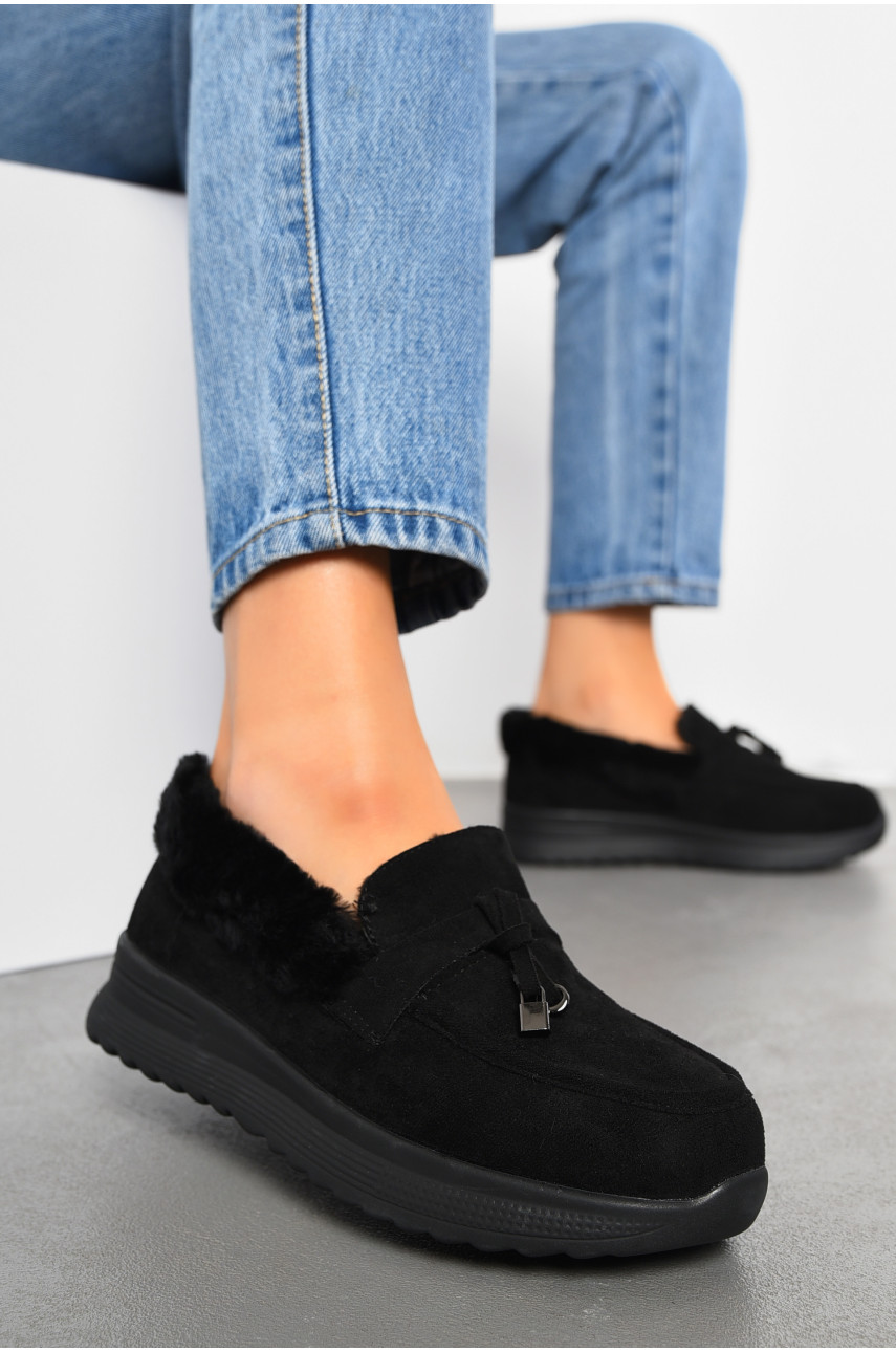Туфлі-лофери жіночі на хутрі чорного кольору 1030-5 194039