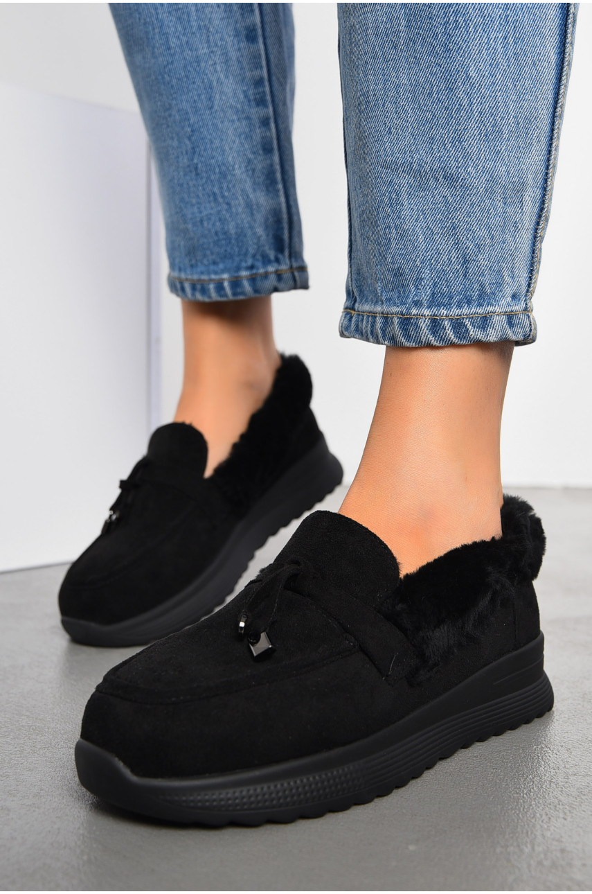 Туфлі-лофери жіночі на хутрі чорного кольору 1030-5 194039