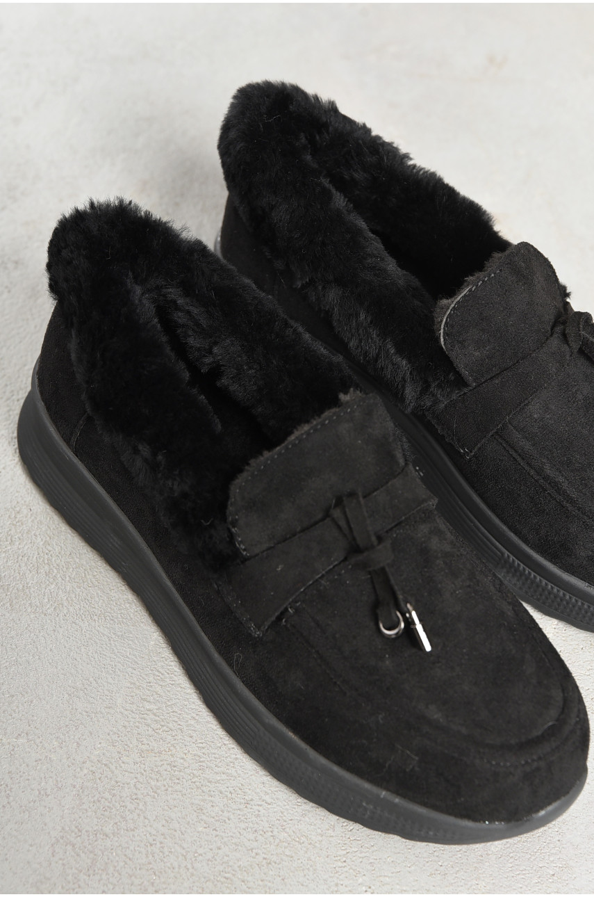 Туфлі-лофери жіночі на хутрі чорного кольору 1030-5 194039