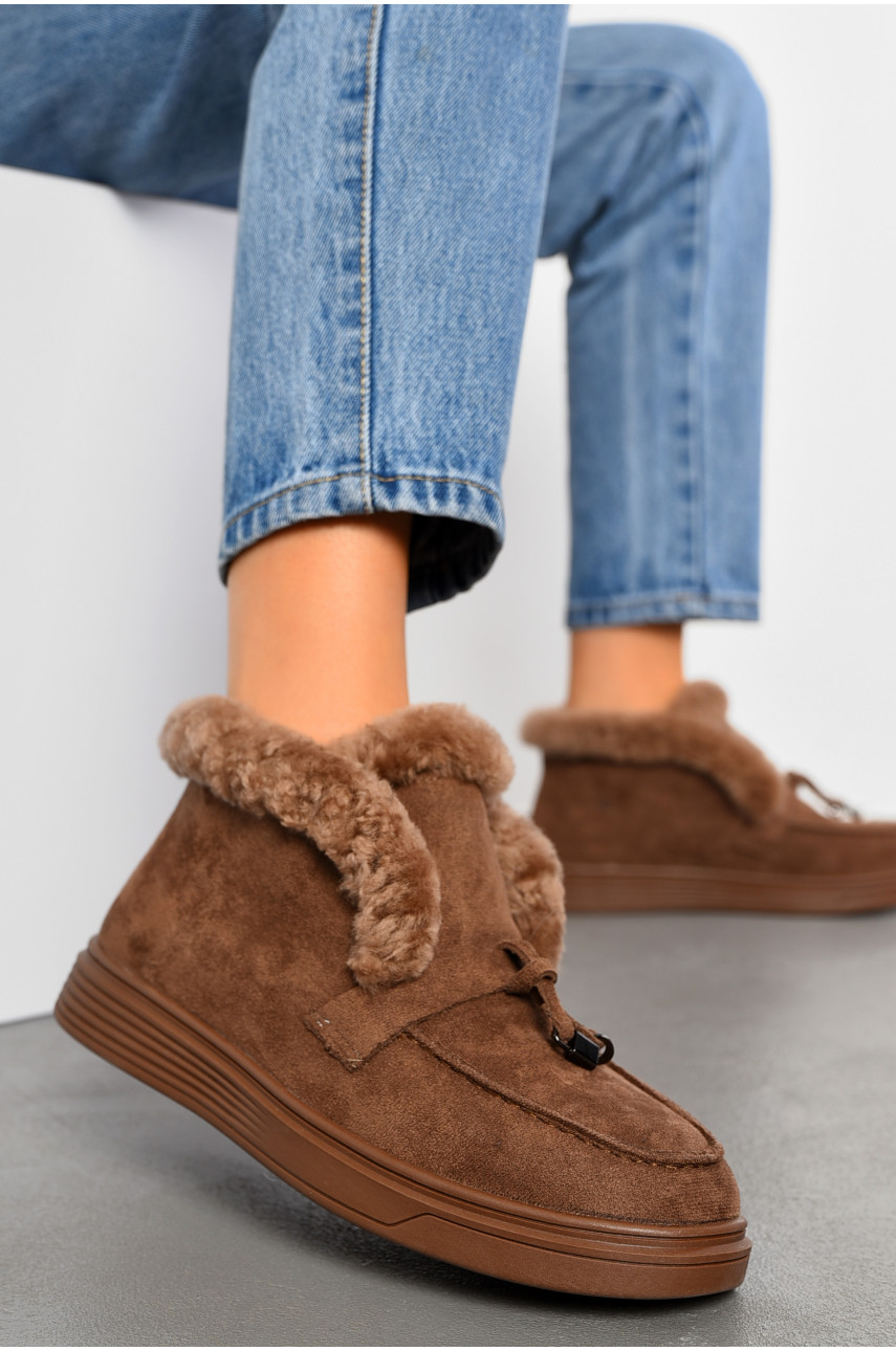 Туфлі-лофери жіночі на хутрі коричневого кольору 1006-7 194041