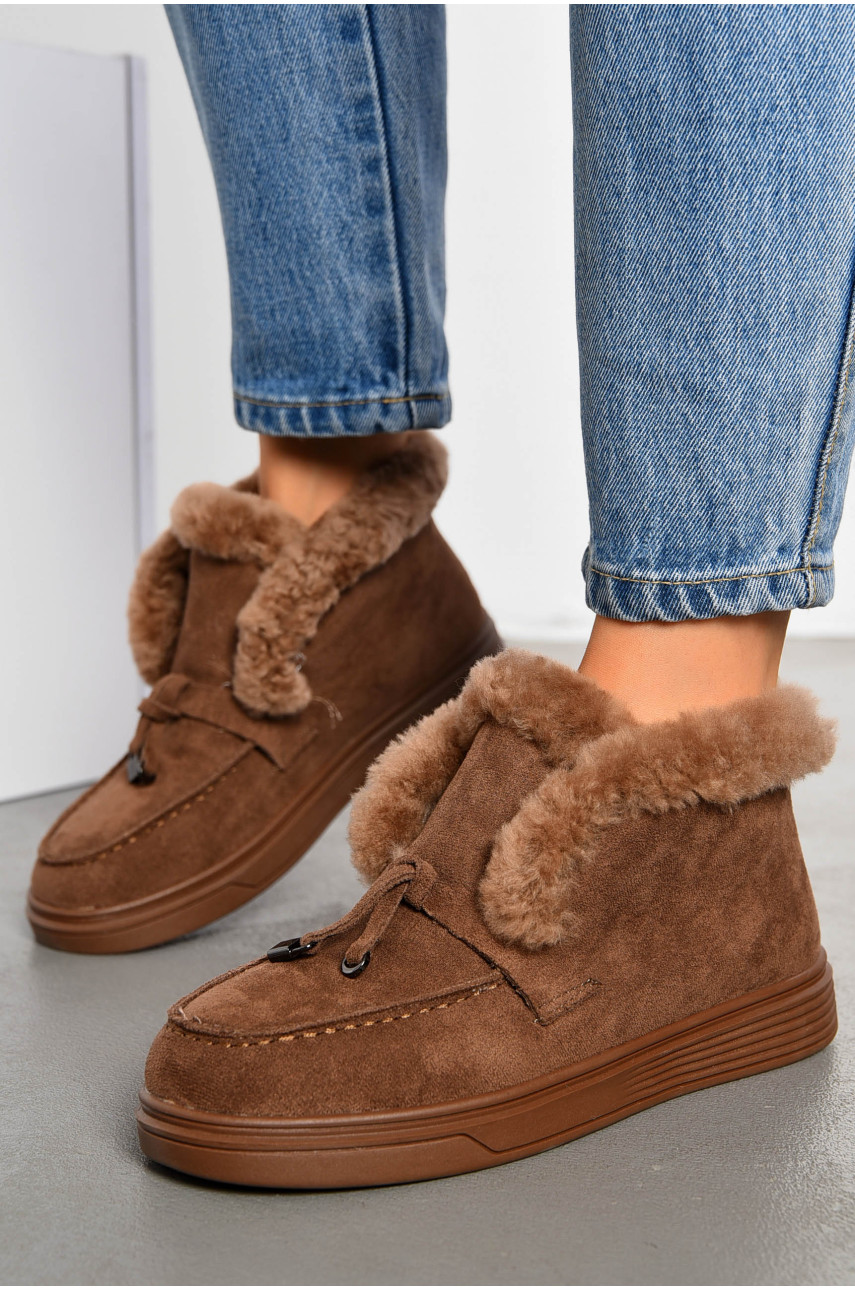Туфлі-лофери жіночі на хутрі коричневого кольору 1006-7 194041